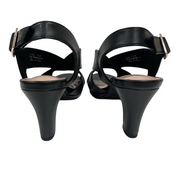 Easy Street Christy Slingback Heeled Sandals Cross Strap Buckle 7.5 Black NEW - Picture 7 of 16
